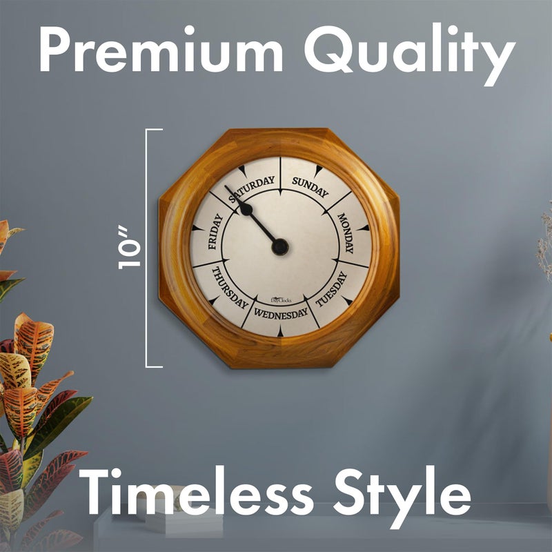 DayClocks Classic Day of The Week Wall Clock with Solid Wood Frame â€“ Calendar Day Clock â€“ Ideal Retirement Gift for Men & Women â€“ Oak, 10" - Image 4